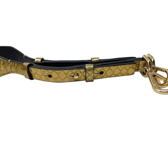 Michael Kors Guitar Strap Metallic Gold Snake-Embossed Leather Shoulder Strap - Picture 4 of 6